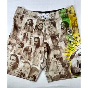 Bob Marley Mens Size 38 Board Shorts Swim Trunk‎ All Over Portraits